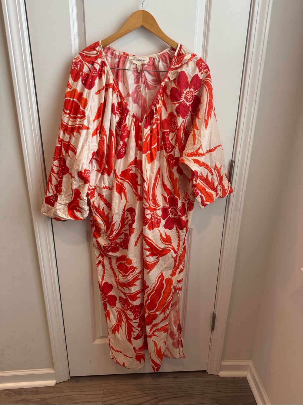 Mara Hoffman Red Floral Organic Cotton Luz Dress Kaftan Size Medium - Picture 3 of 9